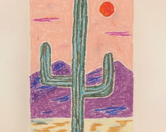 Prickly Pete / Cactus Oil Pastel / Original Art / Wall Art