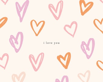 I love You / Greeting Card / Blank Card / Heart Illustration / Set of 8