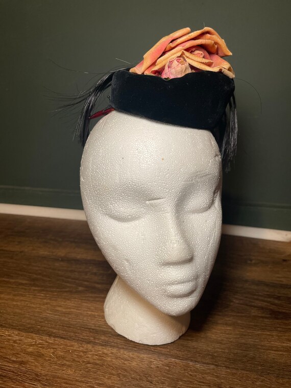 Vintage Oleg Cassini velvet rose fascinator hat