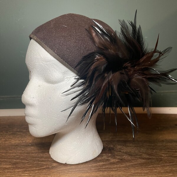 Vintage brown real fur felt hat
