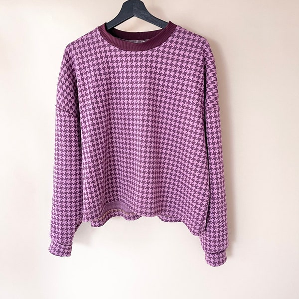 Sweatshirt oversize Hahnentritt lila jaquard