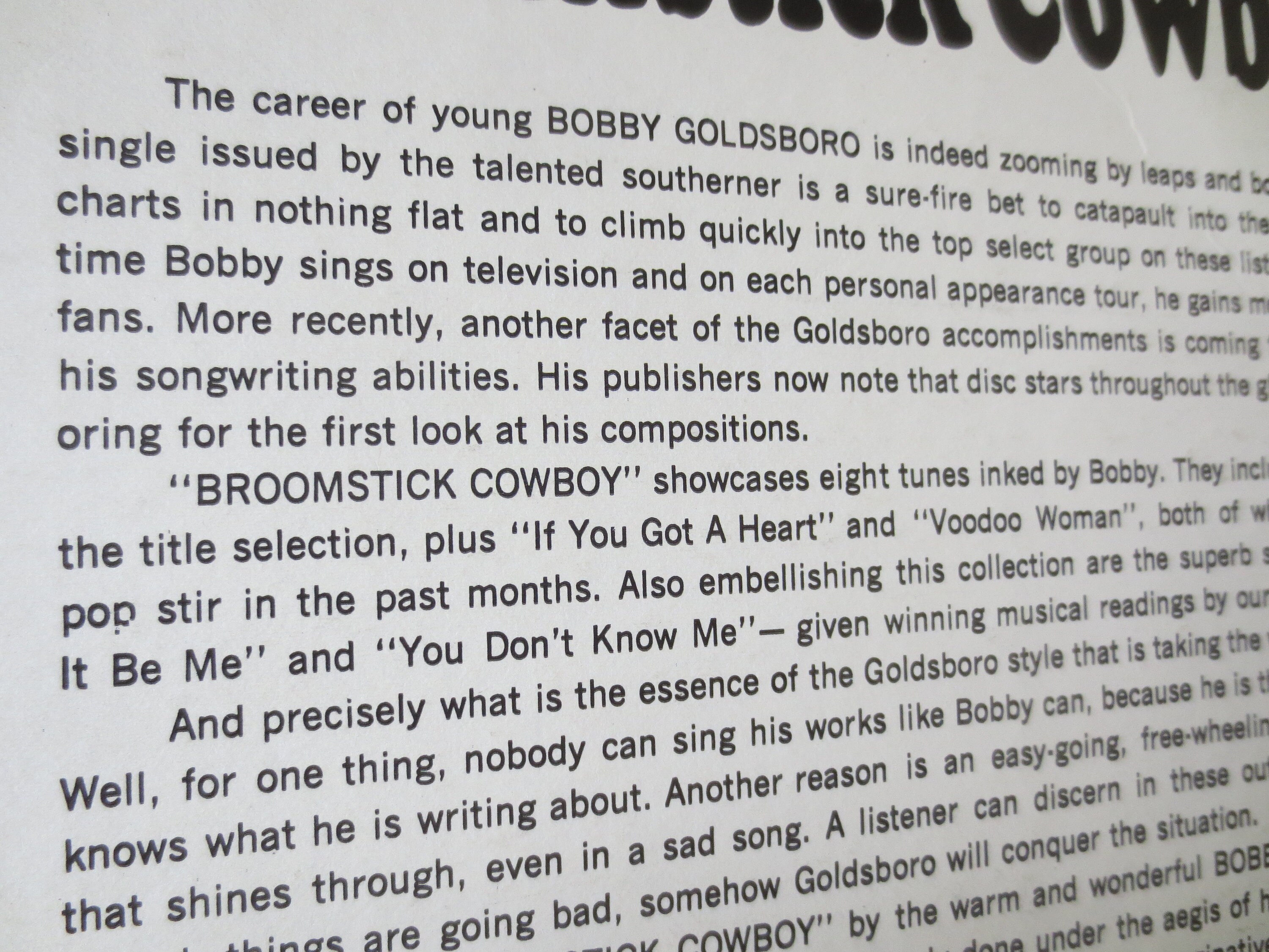 Vintage Records BOBBY GOLDSBORO BROOMSTICK Cowboy Vintage Etsy