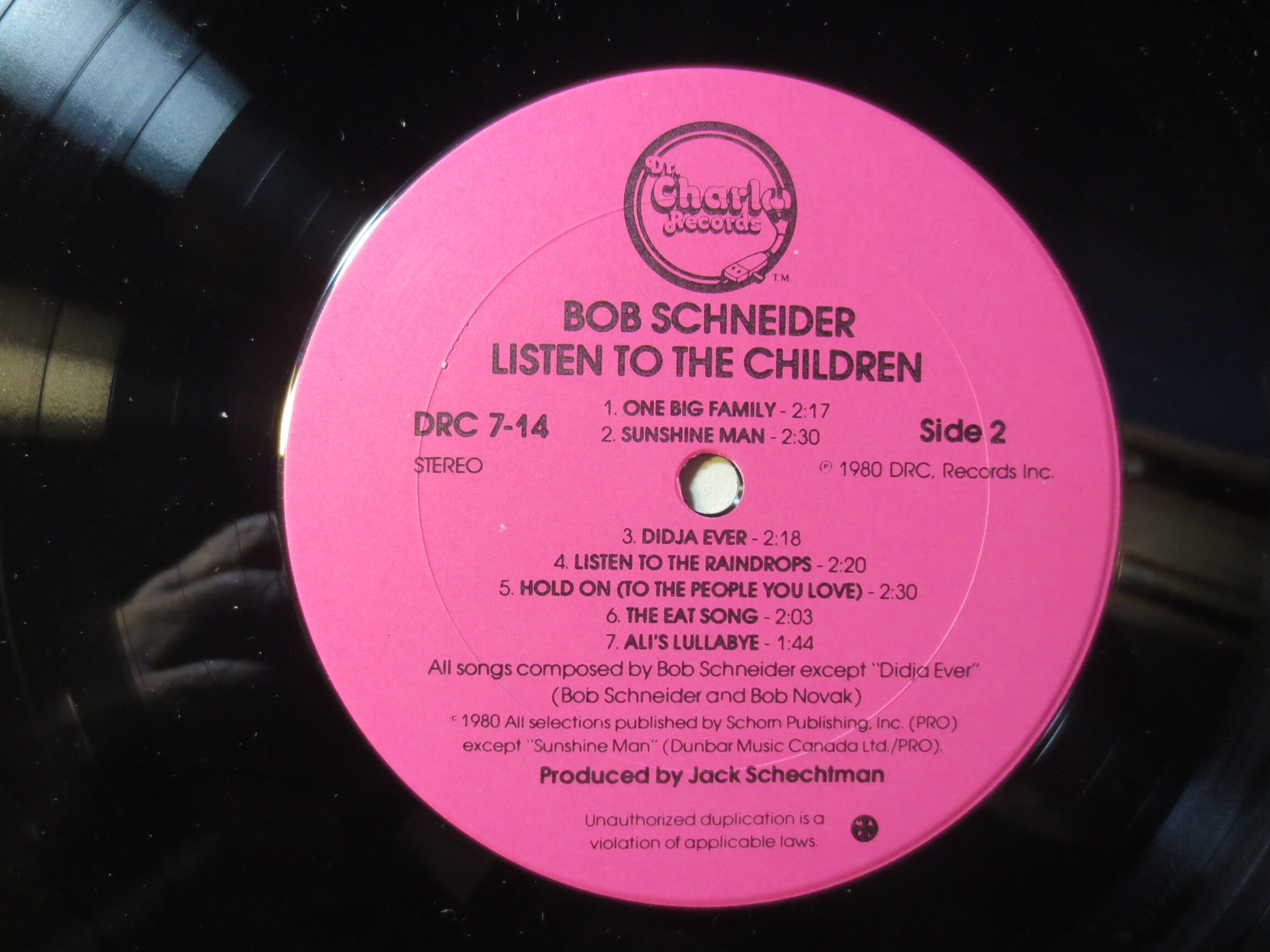 Listen to the Children Vinyl: Bob Schneider Kids Album, 1980