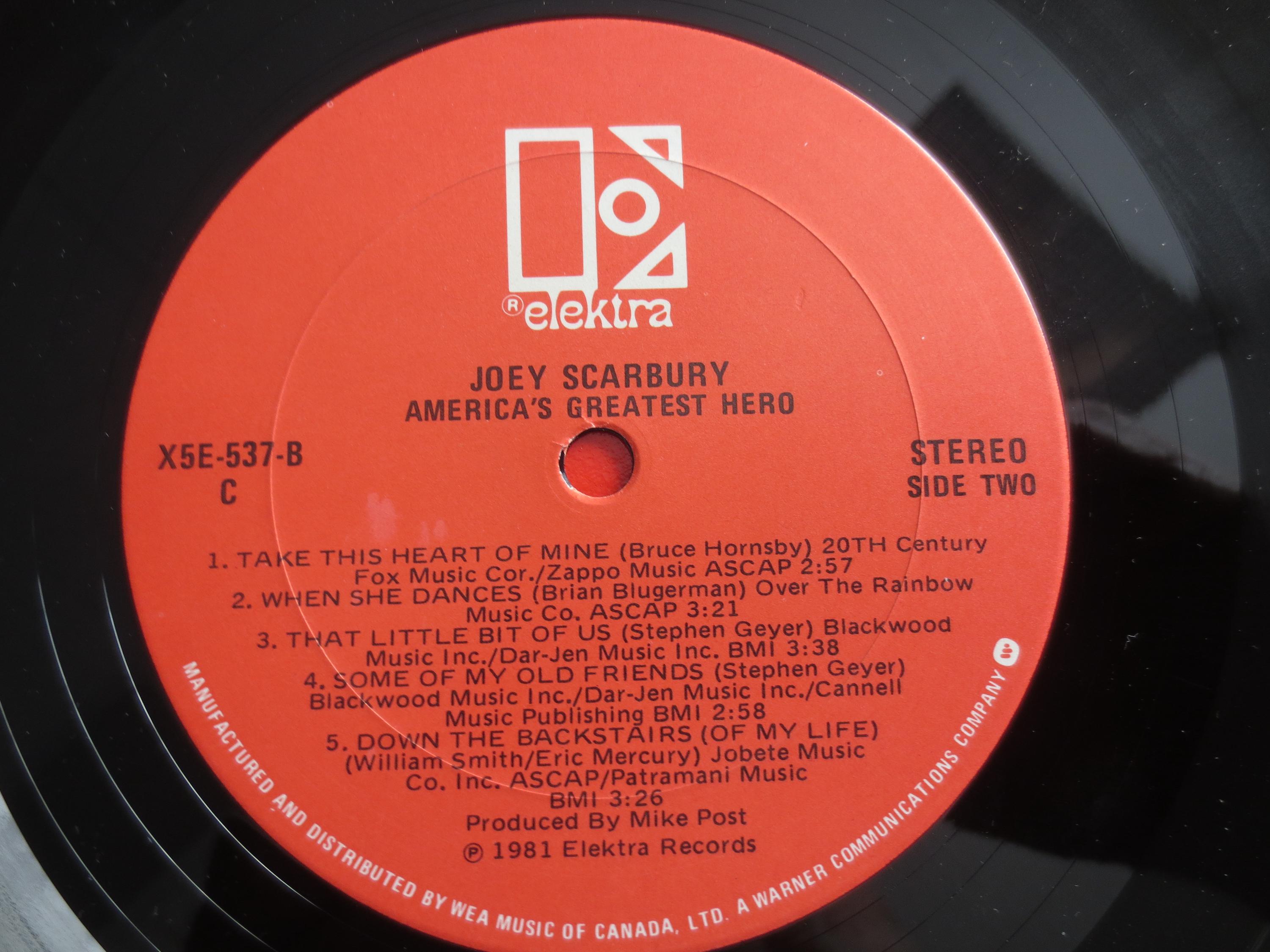 Joey Scarbury - America's Greatest Hero Vinyl Record - 1981 Rock