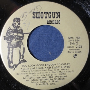 Vintage Records, AUSTIN and SMITH, Easy Lovin&#39;, You Look Good Enough To Cheat, 45 Rpm Records, Vinyl Record, Country Records, 1983 Records