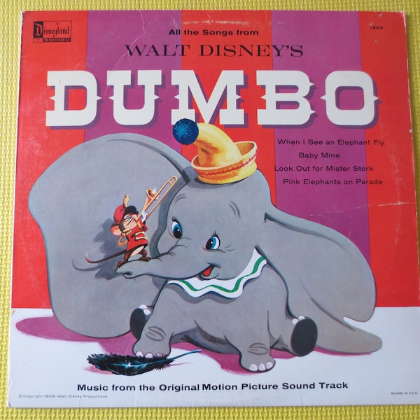 Vintage Disneyland vinylskiva, Walt Disneys Dumbo, 1959