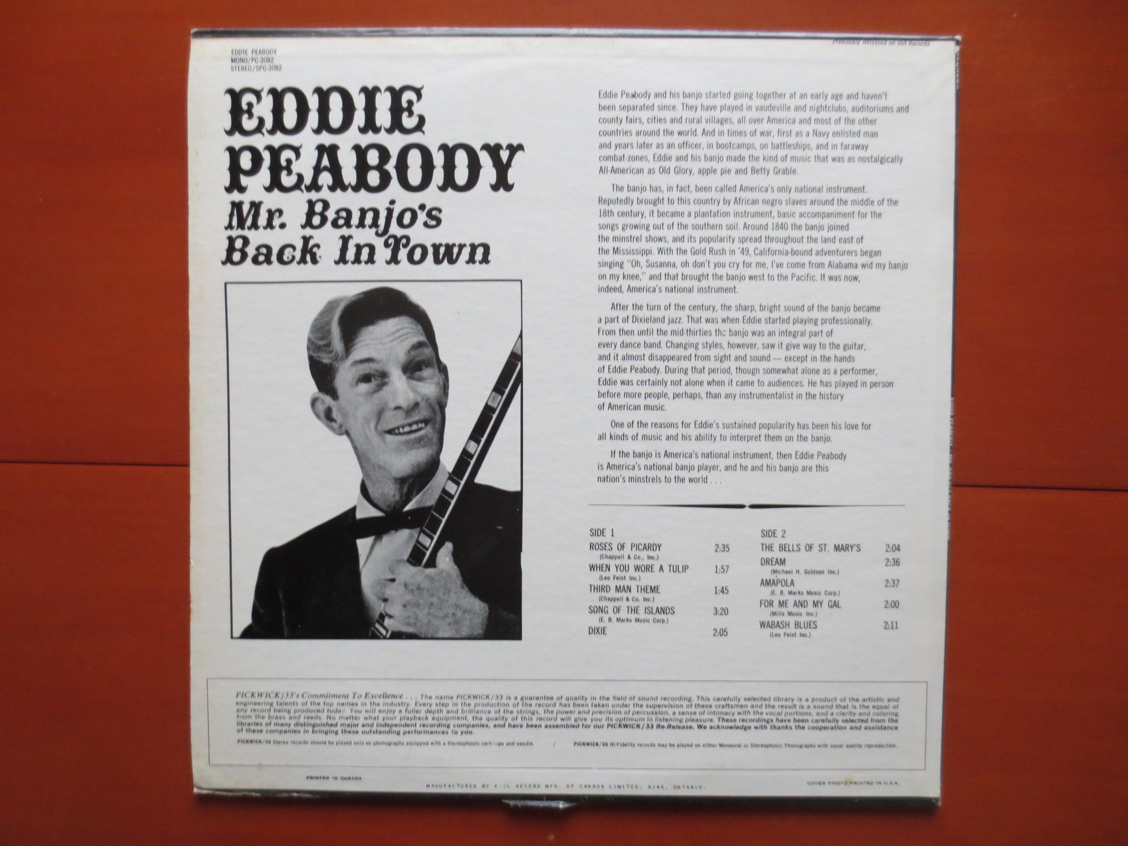 Vintage Records EDDIE PEABODY Album Mr BANJO Eddie Peabody Etsy