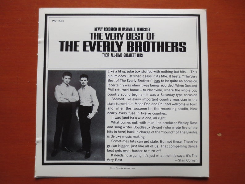 The EVERLY BROTHERS, The Very Bests, Classic Pop, 1985 Compact Disc, Vintage Cd image 2