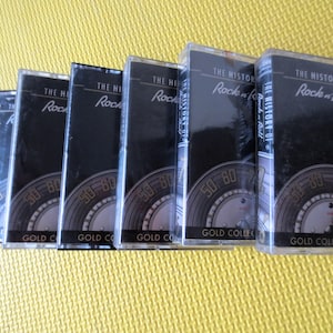 Cassettes magnétiques, HISTORY of ROCK and ROLL, 6 cassettes, cassettes de rock, cassettes de musique, cassettes de musique, cassettes en or massif, cassettes audio, bande de 1990
