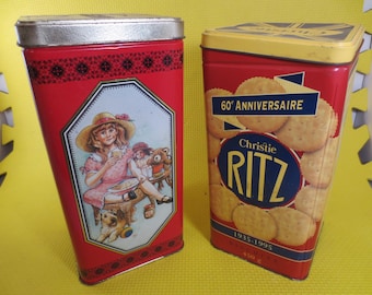 Vintage Ritz Crackers Round Tin Red/blue/gold Kitchen Decor