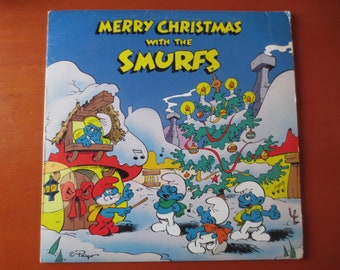 Vintage Records, The SMURFS, MERRY CHRISTMAS, Childrens Records, Kids Lps, Vintage Vinyl, Christmas Records, Christmas Albums, 1983 Records