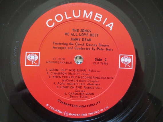 Vintage Records, JIMMY DEAN, Songs We LOVE Lp, Country Record