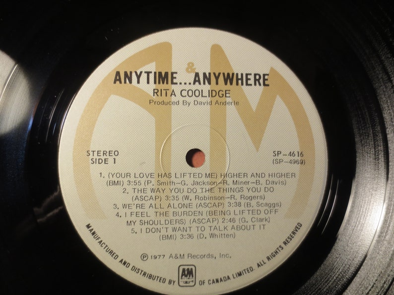 Disques vintage, RITA COOLIDGE, ANYTIME Anywhere, Rita Coolidge Record, Country Records, Rita Coolidge Album, Rita Coolidge Lp, 1977 disques image 6