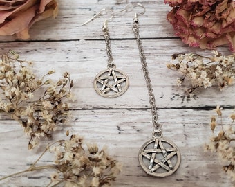 Asymmetrical Pentagram Witch Earrings