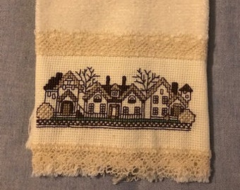 Brownstones - Fingertip - Bathroom Guest Towel - Decorative Towel - Cross Stitch