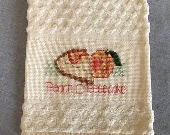 Toalha de cozinha com ponto cruz - Cheesecake de pêssego - Decoração de cozinha
