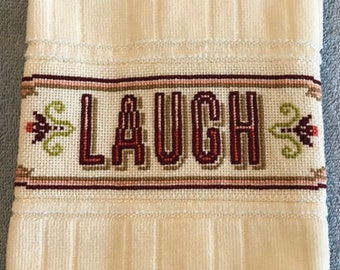 Bathroom Guest Towel - LAUGH - Cross-Stitch