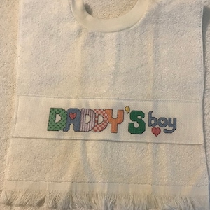 Baby (Toddler) Bib - Daddy&#39;s Boy or Girl - Cross Stitch