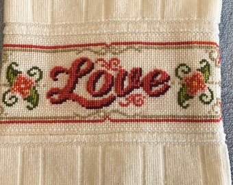 Bathroom Guest Towel - LOVE - Cross-Stitch