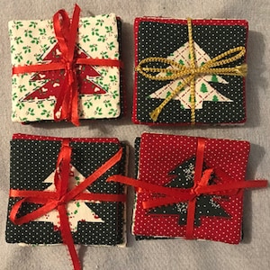 Set of 4 Coasters - Christmas Pattern Assortment - 3" X 3" - 100% Cotton Fabric Coasters
