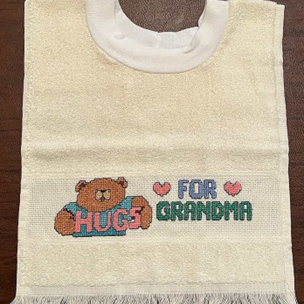 Baby (Toddler) Bib - Hugs for Grandma or Grandpa - Cross-Stitch