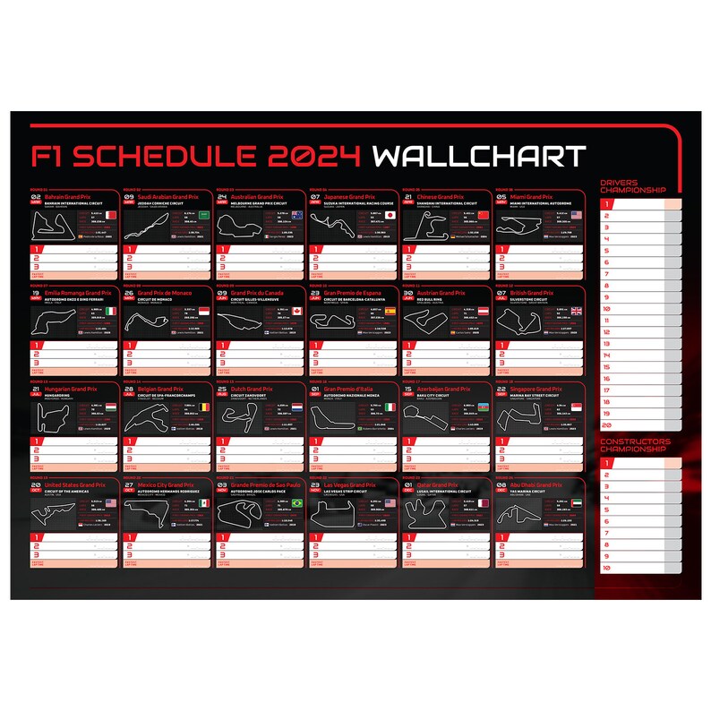 Formula 1 2024 Season Wall Chart A2 Folded to A4 Etsy