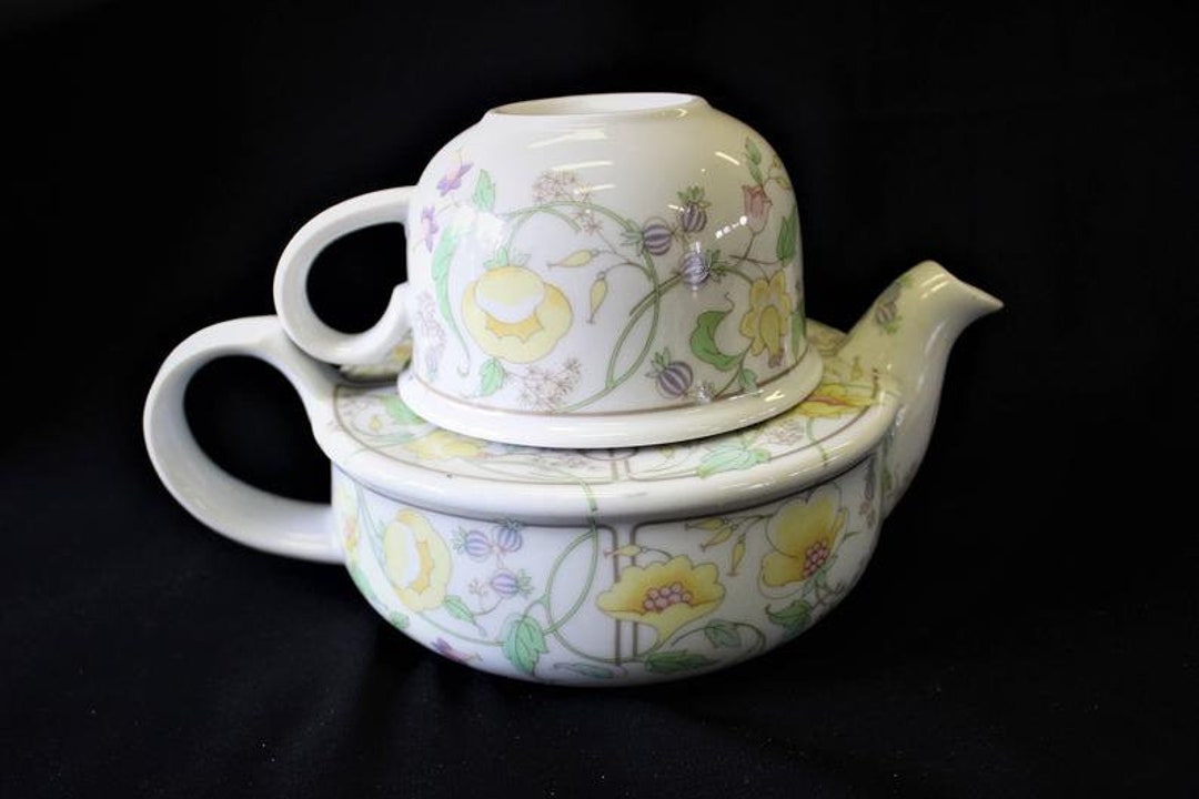 Single Serve Teapot With Serving Cup Yellow Pink Purple Floral Etsy