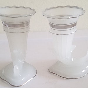 Candlestick Holder Cornucopia or Horn of Plenty with Silver Trim Set of 2 Vintage