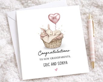New Grandparents Card, It’s A Girl Card, Personalised Grandparent Card, New Baby Girl Congratulations, Grandma Grandpa Card, Bunny Card 2453