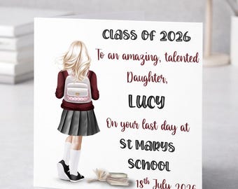 Personalised Girls School Leavers Card, Last Day Primary School,High school, Secondary School leaving card,Class of 2026 ,End of year 1189