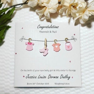 Gorgeous Washing Line Personalised New Born Baby girl Handmade card image 2