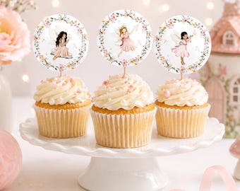 Decorazioni per cupcake a tema fate, decorazioni per feste di compleanno a tema fate, decorazioni per torte a tema giardino delle fate, decorazioni per feste di compleanno per bambine, stuzzicadenti floreali per cupcake a tema fate (23 pezzi)