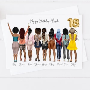 Biglietto di compleanno personalizzato da donna Gruppo di ragazze Biglietto da donna fatto a mano per il 18° 21° 30° 40° 50° Biglietto grande da donna per la sua amica di qualsiasi età 0027