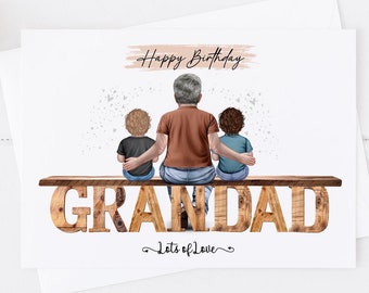 Personalised Grandad Birthday card, Large Happy Birthday Grandad Card, Grandad and Twin Grandsons Birthday Card, 50th 60th 70th 80th  1342