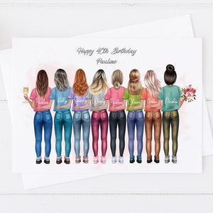 Tarjeta de cumpleaños hecha a mano para mujeres / grupo de chicas / tarjeta de cumpleaños personalizada para mujeres 18 21 30 40 50 tarjeta grande