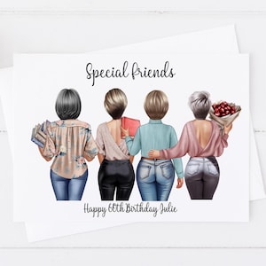 Women's Personalised Birthday Card Girl Group Women's Handmade 18th 21st 30th 40th 50th Large Card Women's for her Friend 1628
