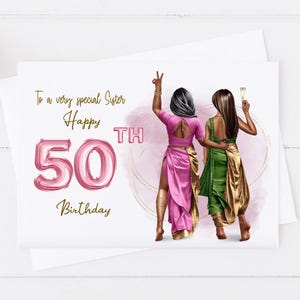 Personalised Indian Womens Birthday Card Girl Group Sisters, Family, Auntie Handmade 18th 21st 30th 40th 50th Large Card Friend 1497