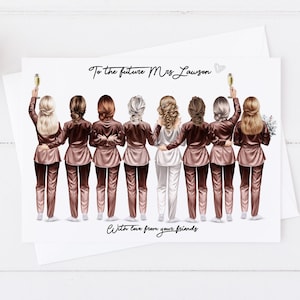 Grande carte personnalisée de mariage pour future maman, future mariée, meilleure amie, soeur, cousine, meilleure amie / pyjama de demoiselle d'honneur cheveux personnalisés 787