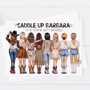 Personalised Women's Birthday Card Girl Group, Western Cowgirls,Handmade 18th 21st 30th 40th 50th Large Card for her Friend Any age 1659