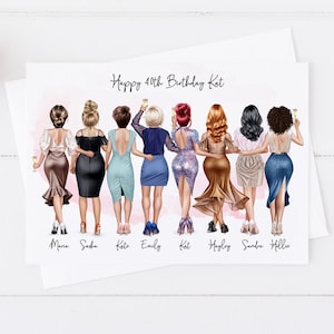 Women's Personalised Birthday Card Girl Group Women's Handmade card 25th 30th 40th 50th Large Card Women's for her Friend Any age 1464