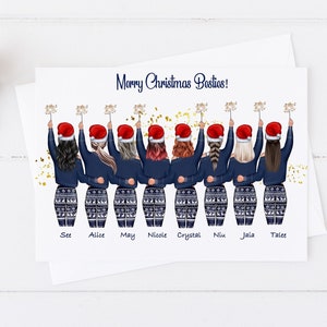 Frohe Weihnachtskarte, große Mädchengruppe, handgefertigtes und personalisiertes Weihnachtsgeschenk, saisonale Karten für sie – einzigartige Grußkarten