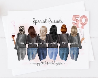 Womens Personalised Birthday Card Girl Group Women's Handmade 18th 21st 30th 40th 50th Large Card Women's for her Friend Any age