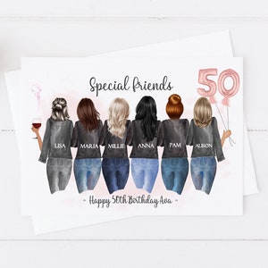 Womens Personalised Birthday Card Girl Group Women's Handmade 18th 21st 30th 40th 50th Large Card Women's for her Friend Any age