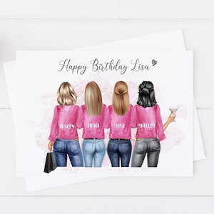 Womens gepersonaliseerde verjaardagskaart meisje groep vrouwen handgemaakte 18e 21e 30e 40e 50e grote kaart vrouwen voor haar vriend 415