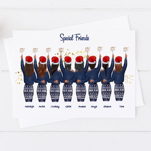 Merry Christmas Card Large Girl Group Handmade & Personalised Christmas Gift Seasonal Cards For her - Unique Greetings Cards