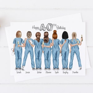 Personalisierte Geburtstagskarte für Krankenschwestern Gruppe Handgemachte Krankenschwestern Arbeit Besties 21.30.40.50