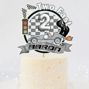 Personalised Two Fast Boys Race Car Cake Topper, Grey Cake Decor, Centrepiece, Boys 2nd Birthday,Large Cake Topper Racing Car,Boys Cars 370