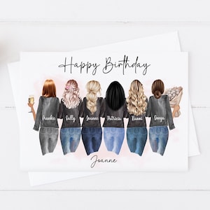 Womens Personalised Birthday Card Girl Group Women's Handmade 18th 21st 30th 40th 50th Large Card Women's for her Friend Any age 1003
