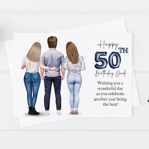Biglietto di buon compleanno personalizzato per papà, papà e figlie, biglietto grande fatto a mano per il 40° 50° 60° 70°, ricordo di famiglia di buon compleanno papà 1118
