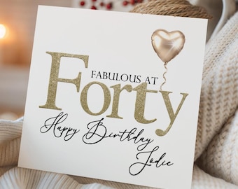 Fabulous at Forty Birthday Card | Personalised 40th Birthday Card for Her | Bestie Card |Gold Birthday Card| Custom Name Milestone Card 1977